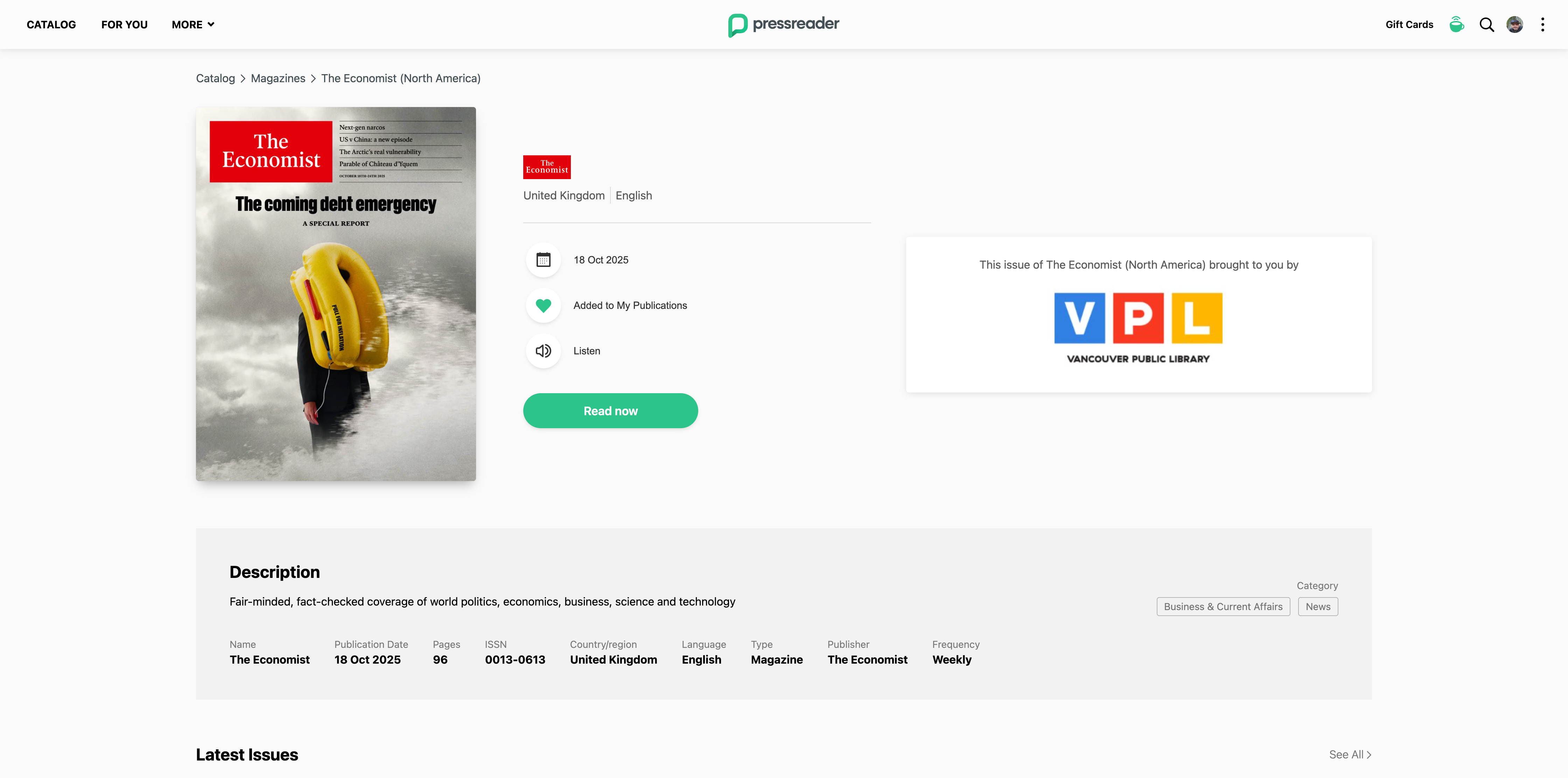 PressReader The Economist sponsored by VPL