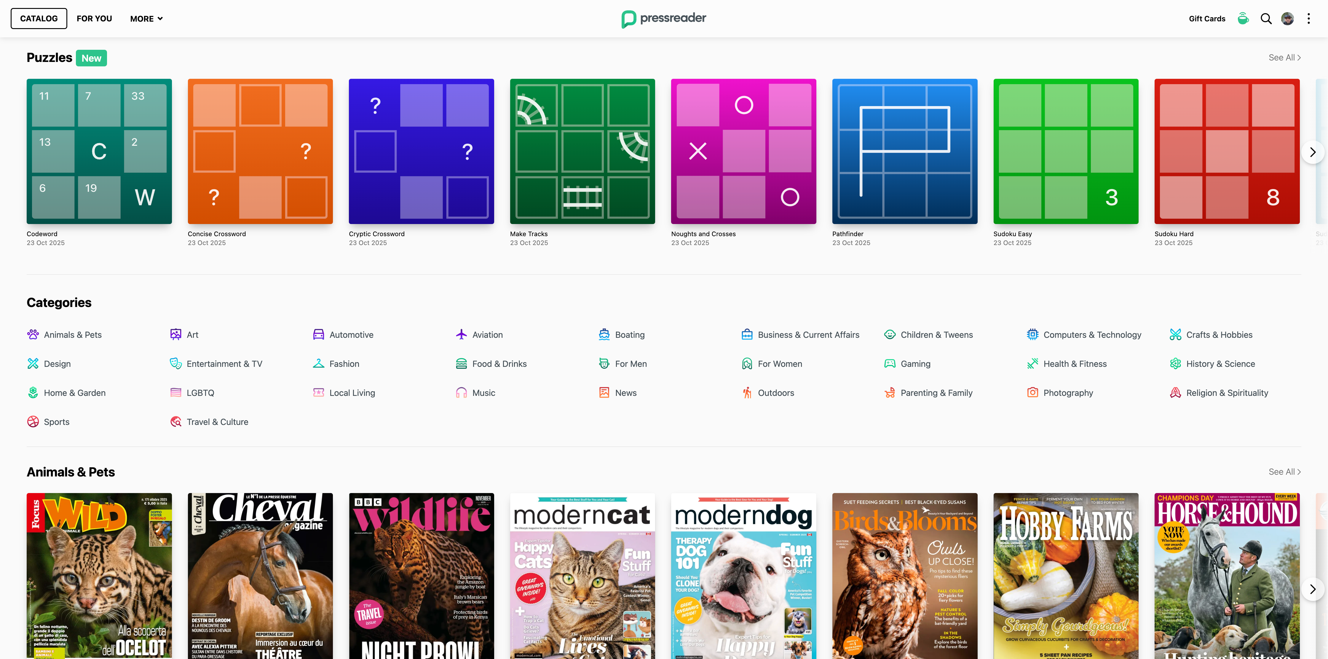 PressReader Puzzles and Categories