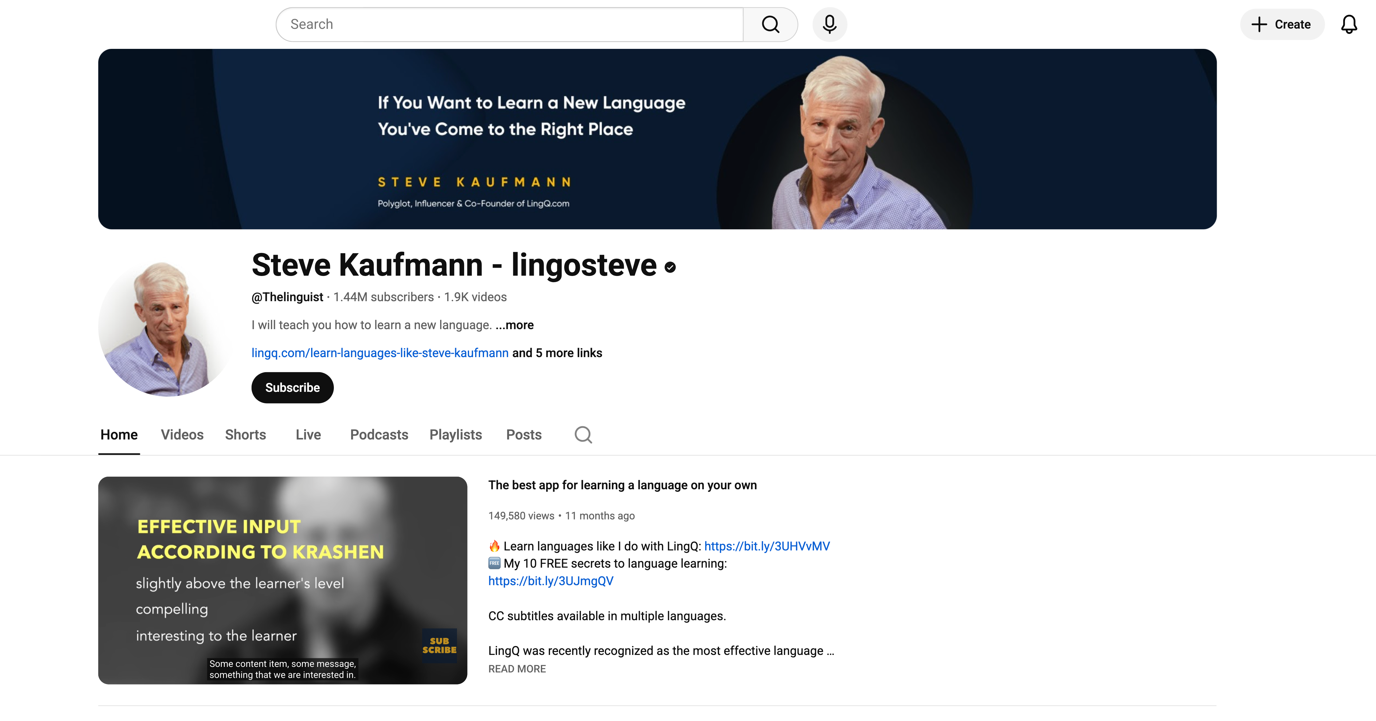 Steve Kaufmann, co-founder of LingQ sharing language learning insights on his Lingosteve YouTube channel.